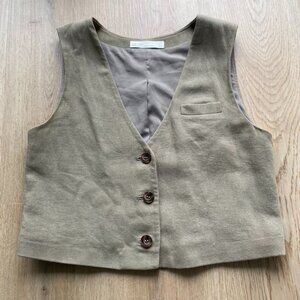 Oak + Fort Linen Blend Suiting Vest